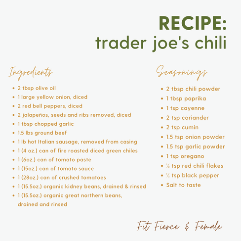 trader joe's chili ingredient card