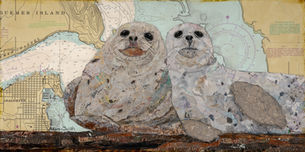 harbor seal salish sea torn paper collage art
