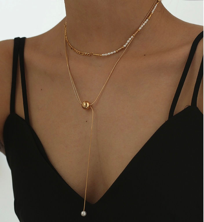 Thumbnail: Double Layer Gold Bead Necklace