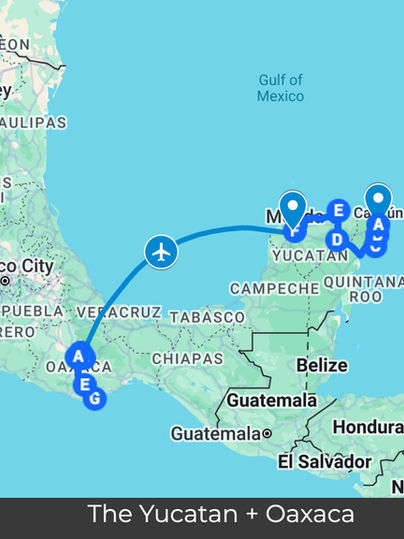 Route map for the Yucatan and Oaxaca Birding Tour
