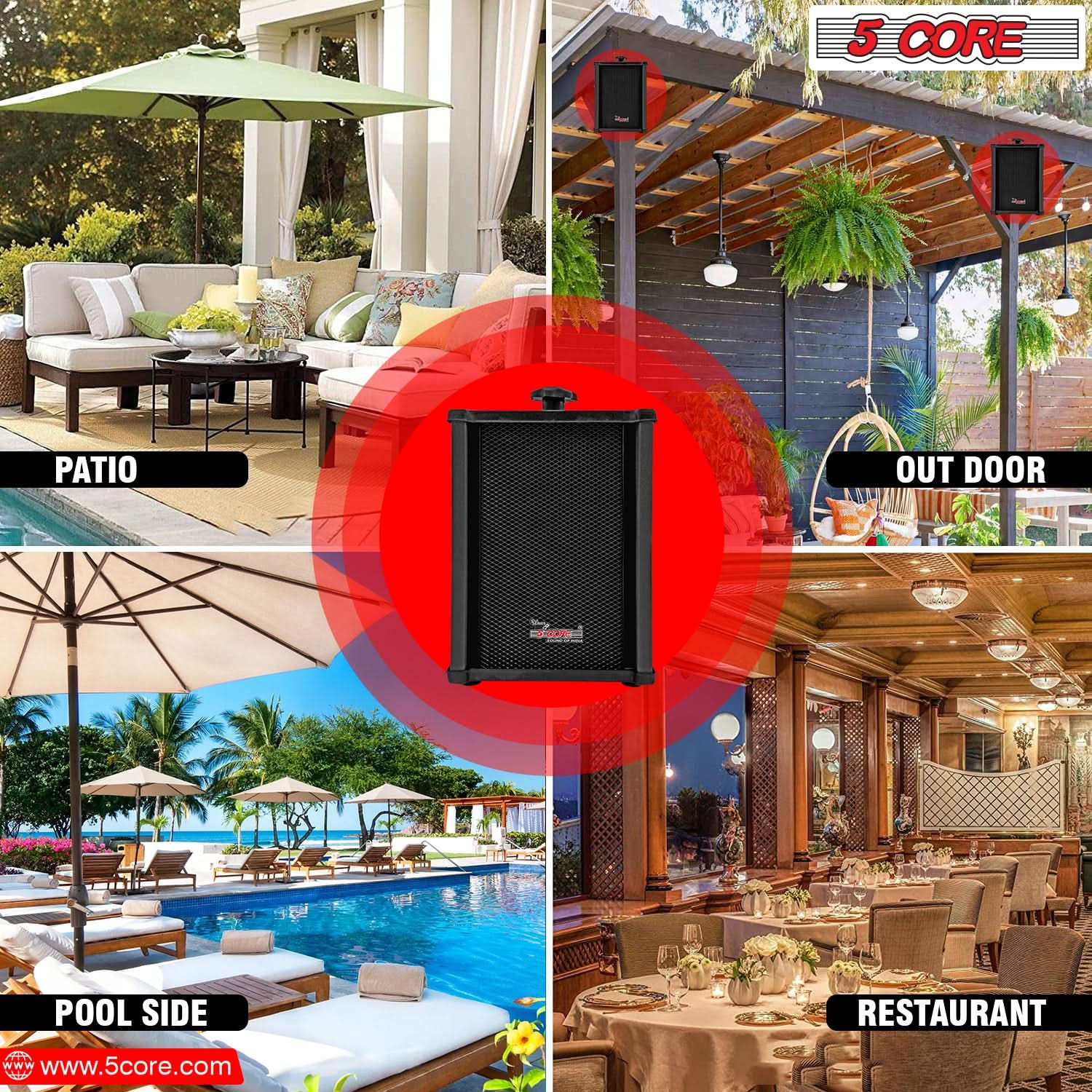 5Core Outdoor Speakers Stereo In Wall 100W Peak Passive Home Audio System