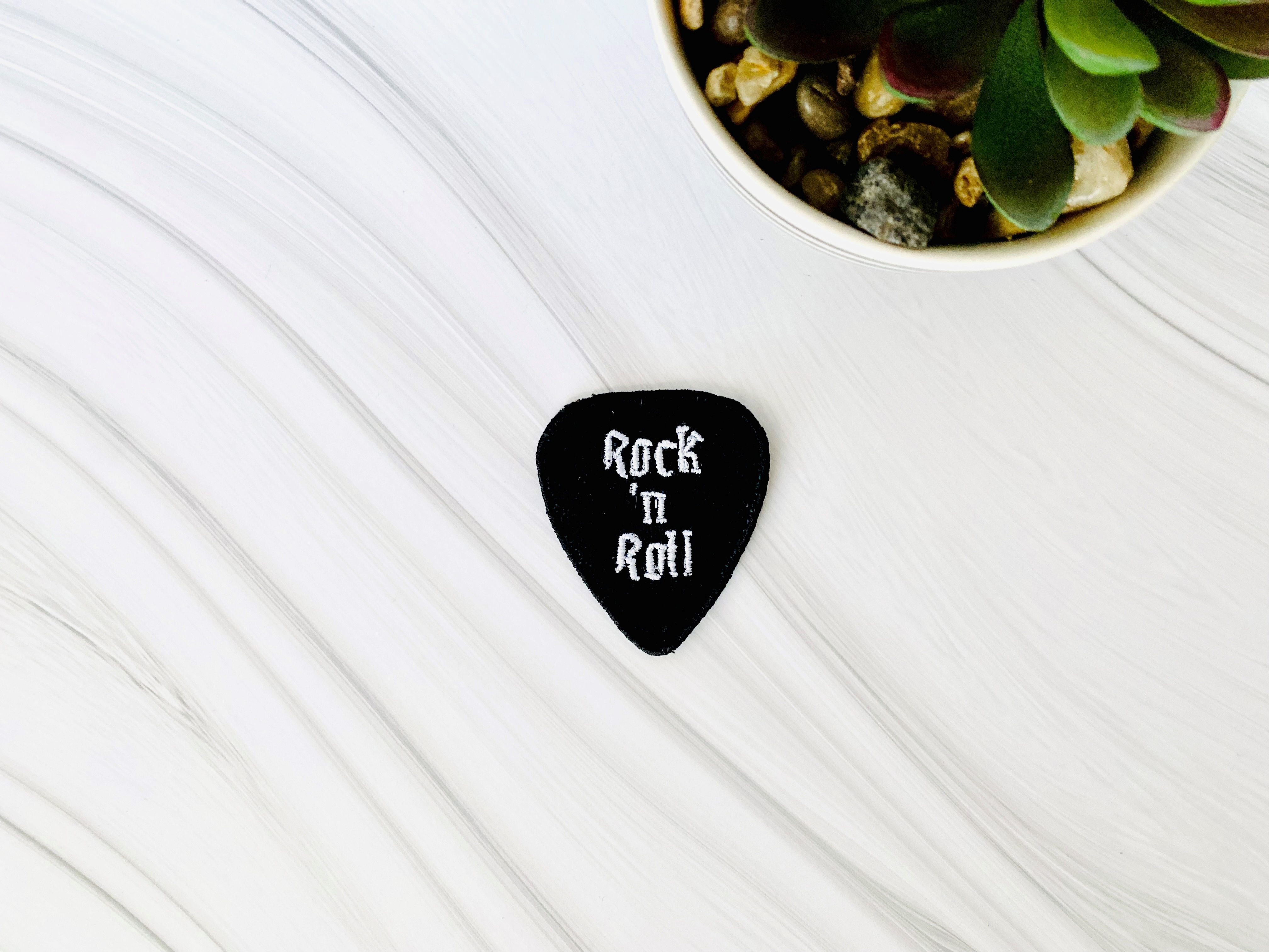Rock n Roll guitar pick iron-on embroidered patch