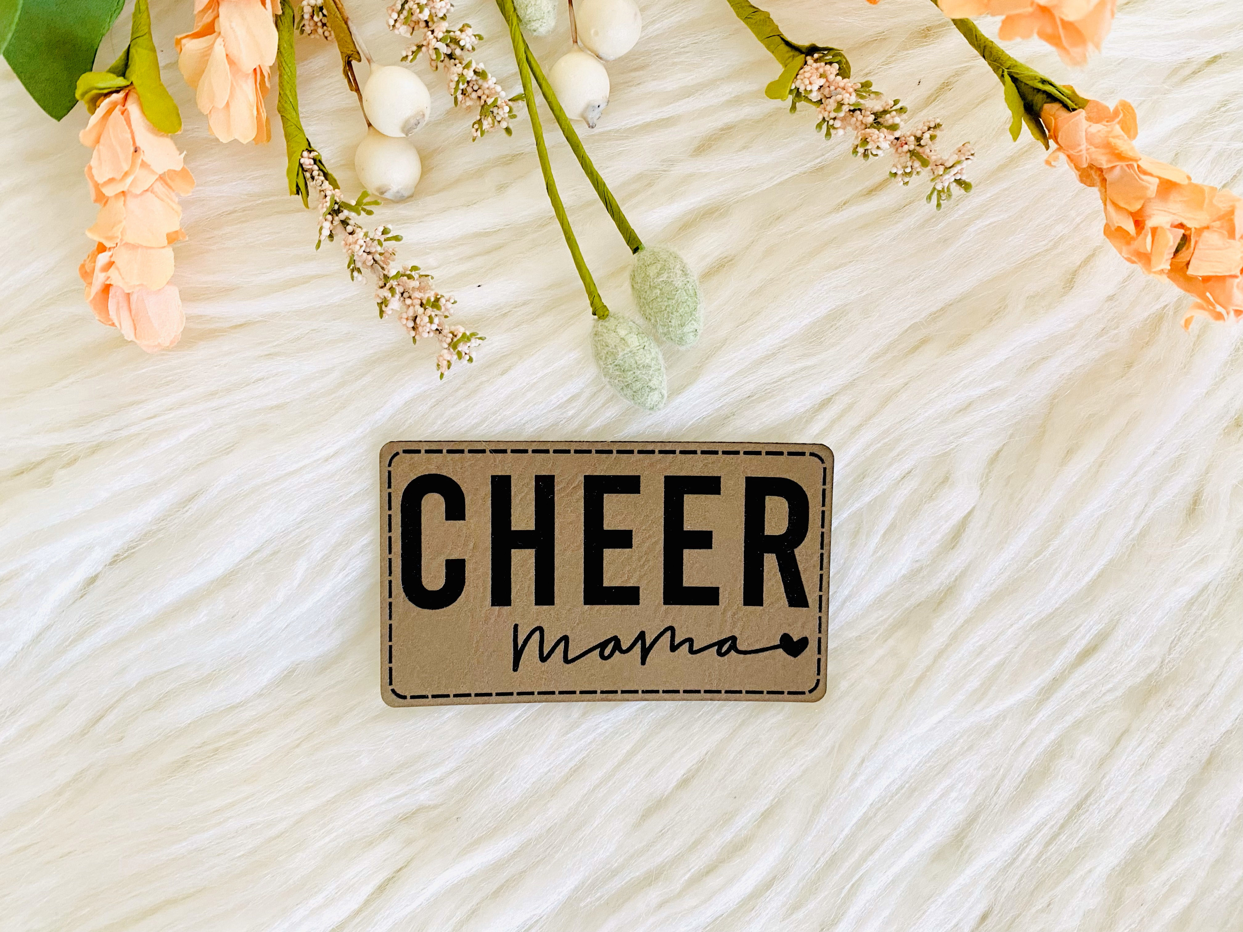 Cheer mama iron-on leather patch