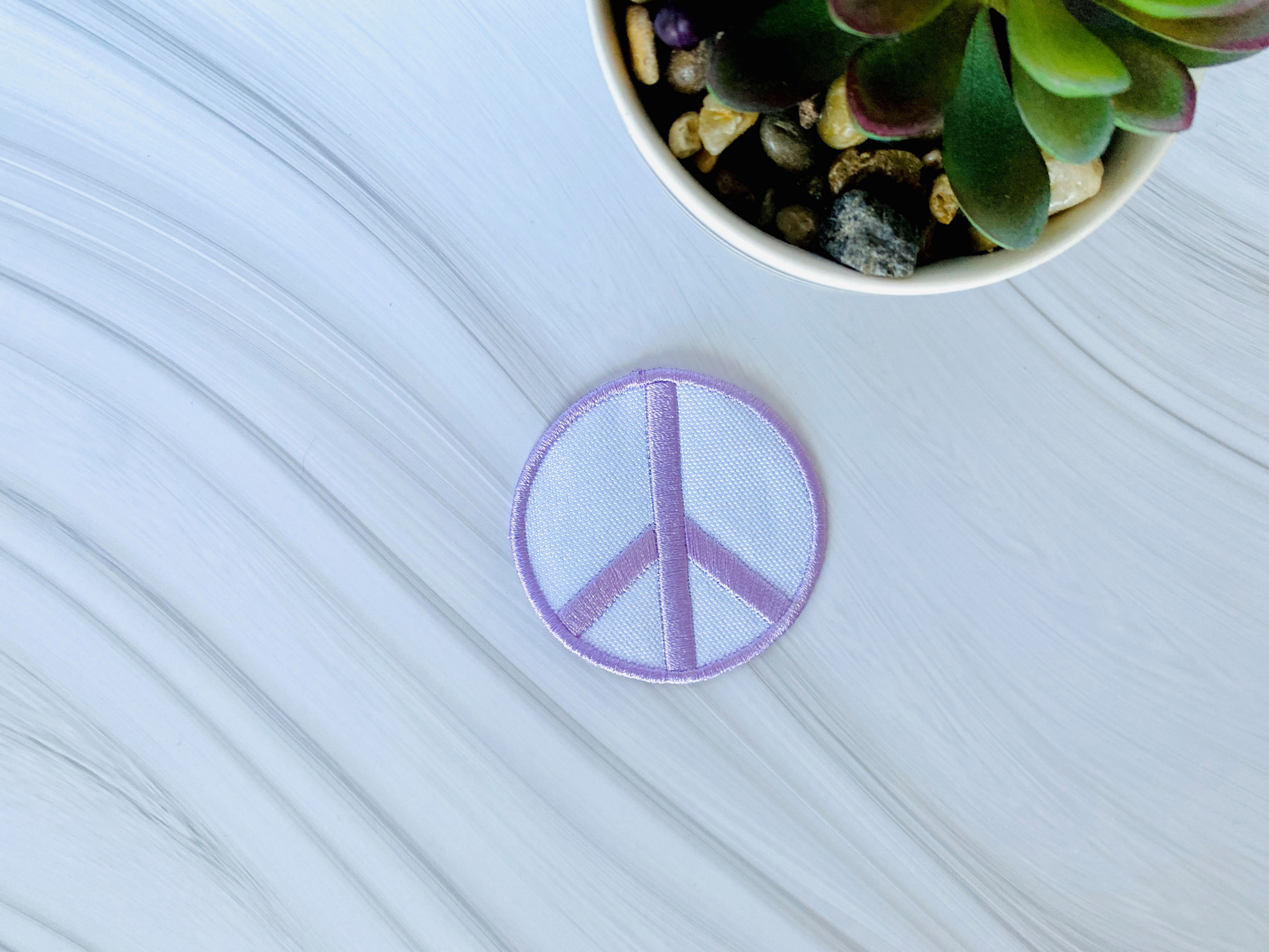 Peace sign iron-on embroidered patch