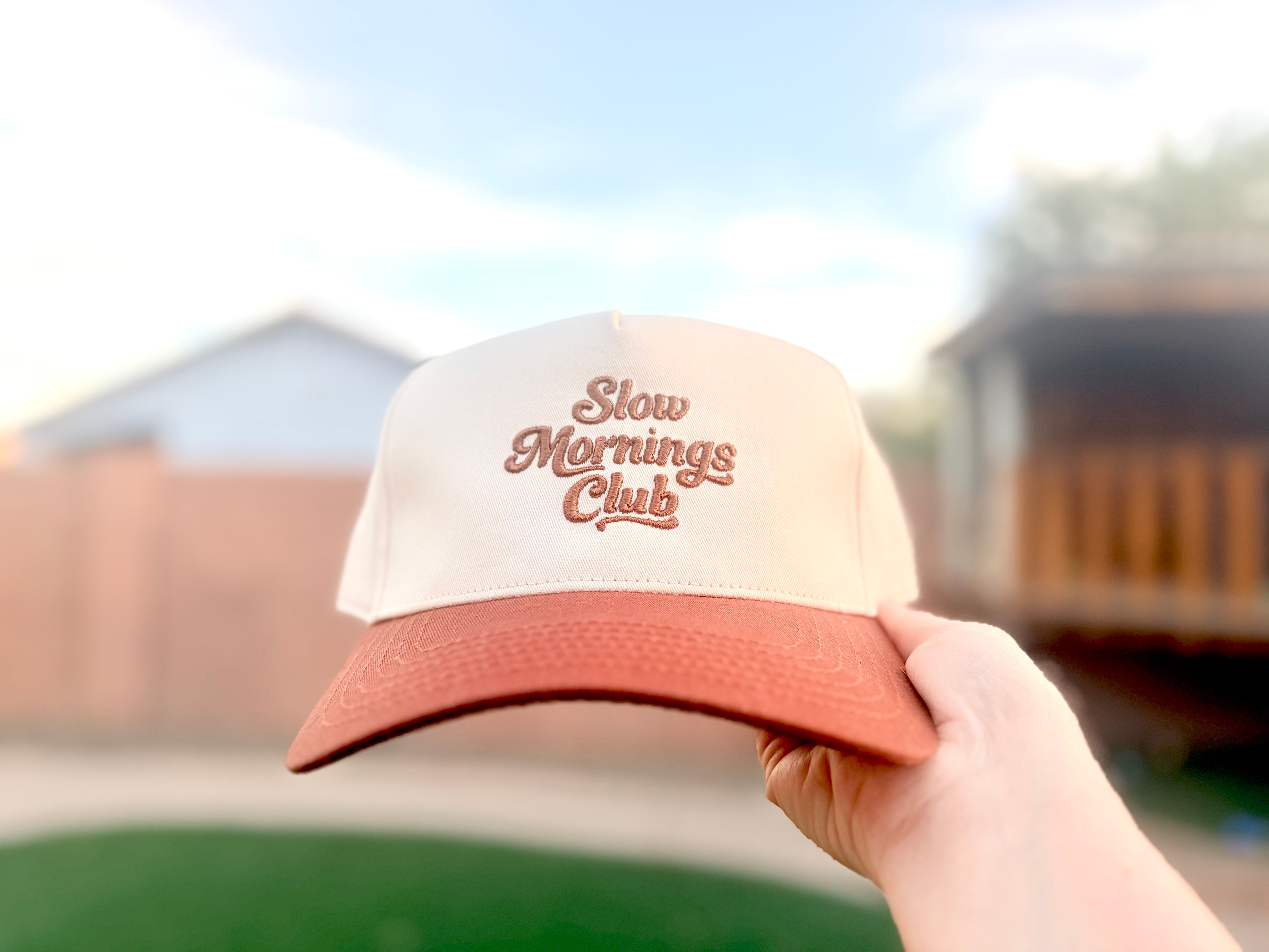 Slow mornings club embroidered trucker hat