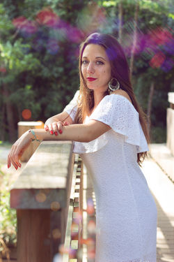 Femme,nature,pont,brune,forêt,bois