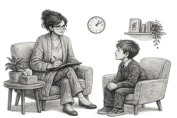 Chalk Drawing of Therapist with Britannica Primary School Student