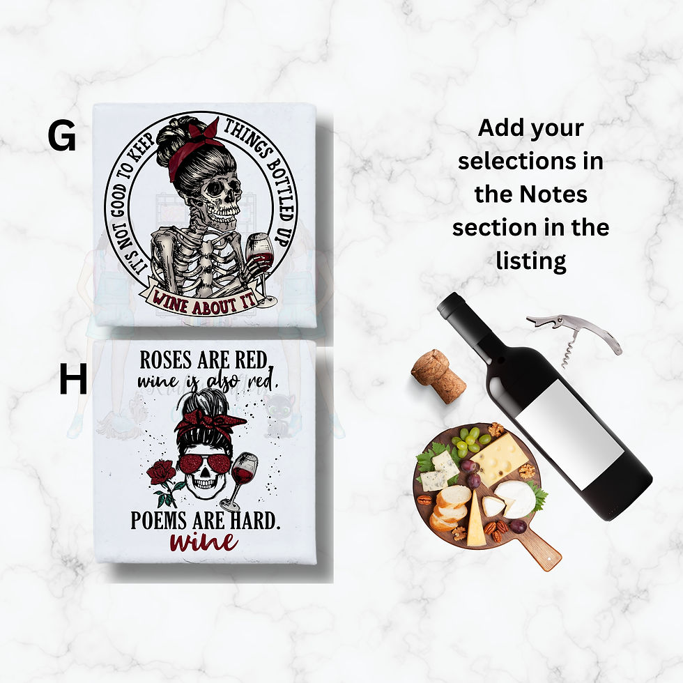 Thumbnail: Skeleton Wine Ceramic Coasters – Funny Adult Drink Quotes – Choose Your Designs