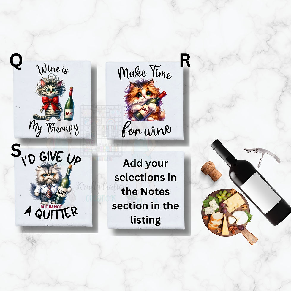 Thumbnail: Cute Cat Wine Saying Coasters with Cork Backing-Choose Your Set (2, 4, 6, or 8)