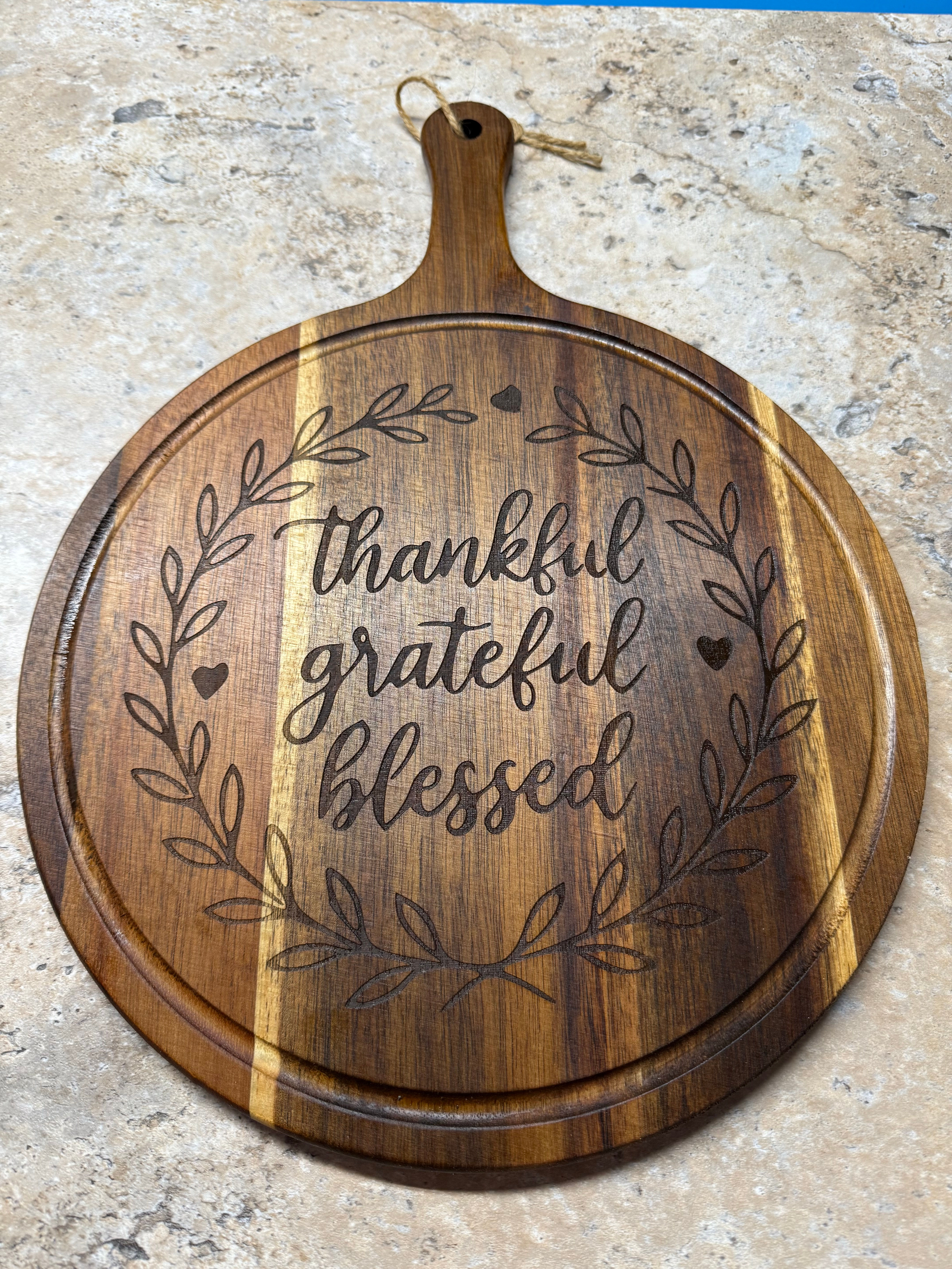 12" Round Charcuterie Board- Thankful, Grateful, Blessed