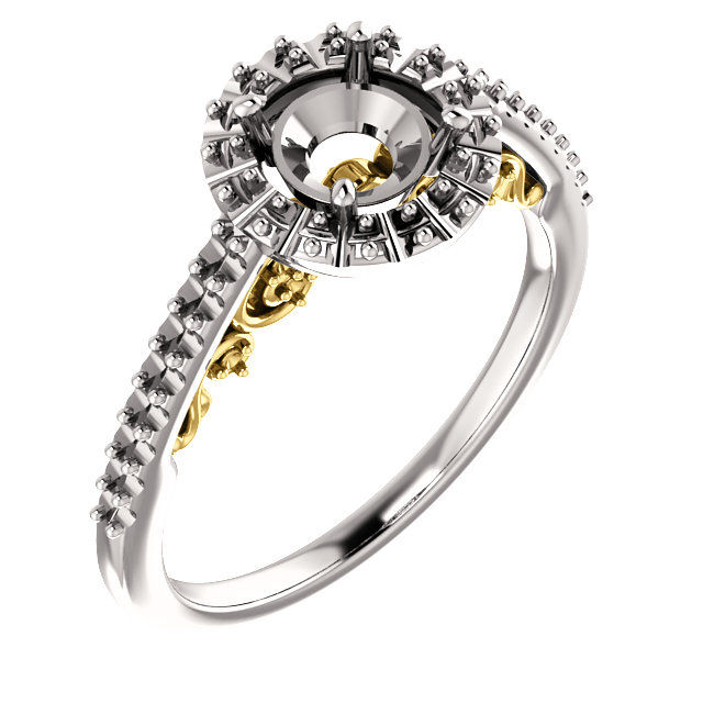 Thumbnail: 14K White & Yellow 5.8mm Round Engagement Ring Semi-Set Mounting