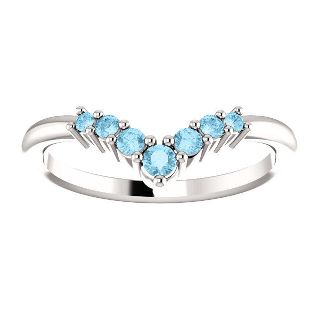 Thumbnail: 14K White Aquamarine Graduated "V" Ring