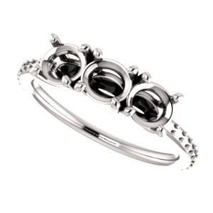 Thumbnail: 14K White 4.8mm Round 3 Stone Engagement Ring Semi-Set Mounting