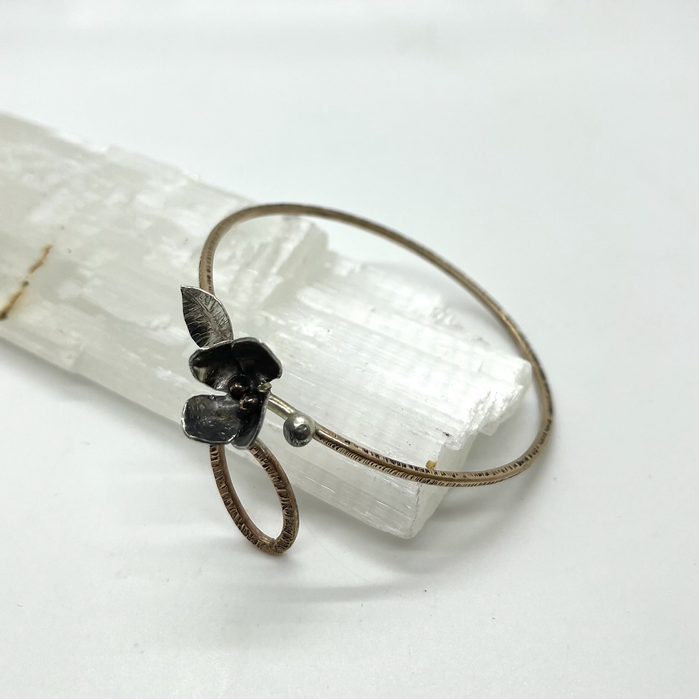 Thumbnail: Hydrangea theme bronze and sterling bangles  