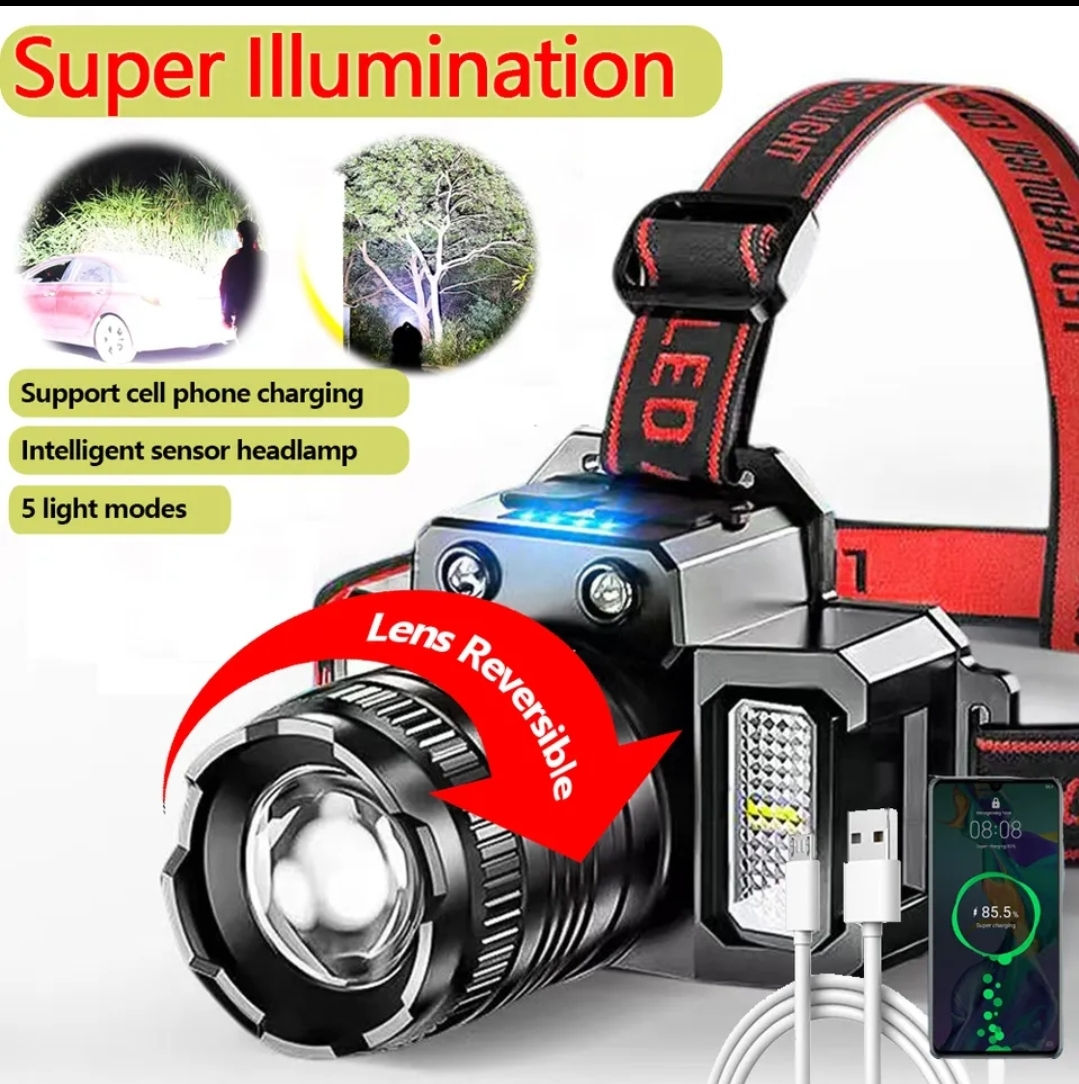 Rechargeable Headlamp 2000mah Super Bright Torch Light T51 Induction LED Headlig