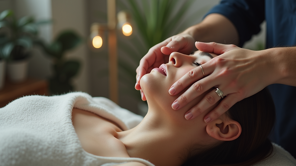 Close-up view of a therapist’s hands performing gentle cranial adjustment