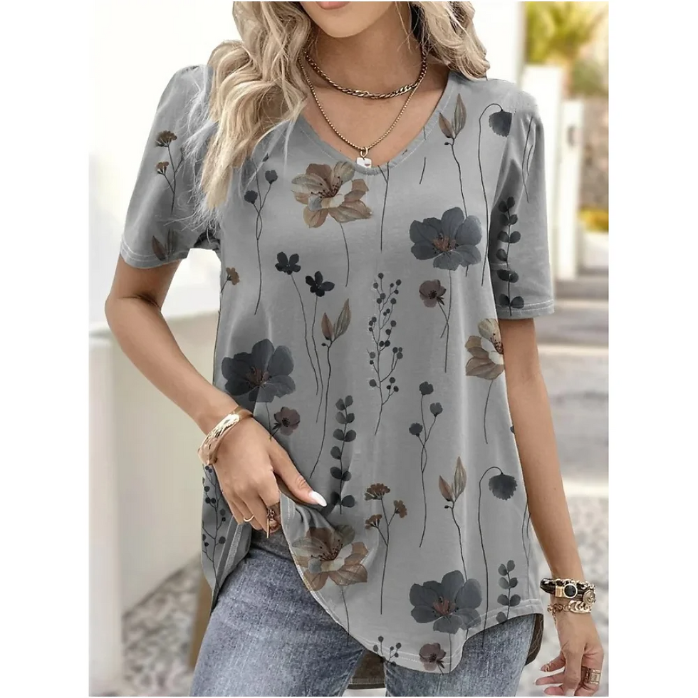 Miniature : Summer V-Neck T-Shirt Fashion Women Short Sleeves 3D Printed Top Tee Casual Loos