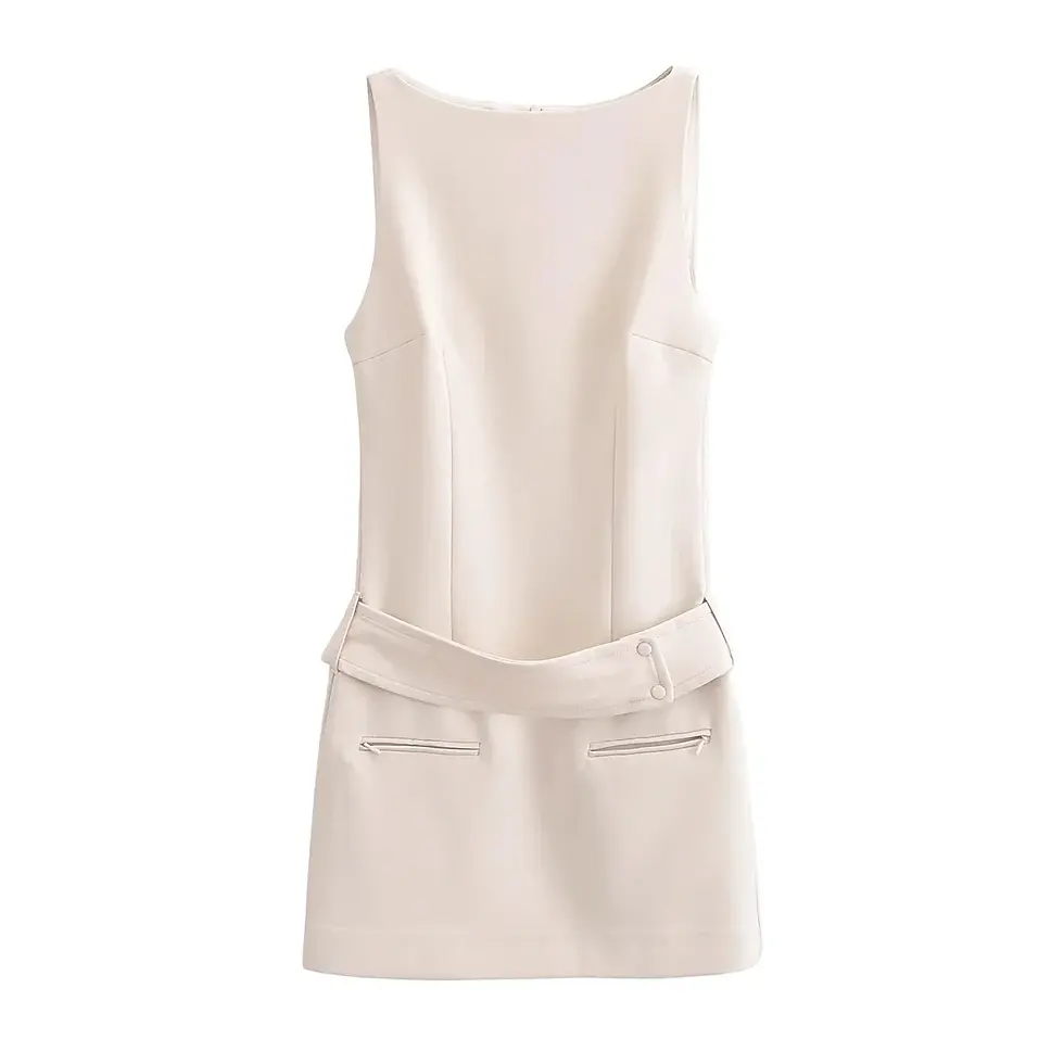 תמונה ממוזערת: Nlzgmsj TRAF Summer Women Dress New Sleeveless Elegant Dress With Waistband Slim