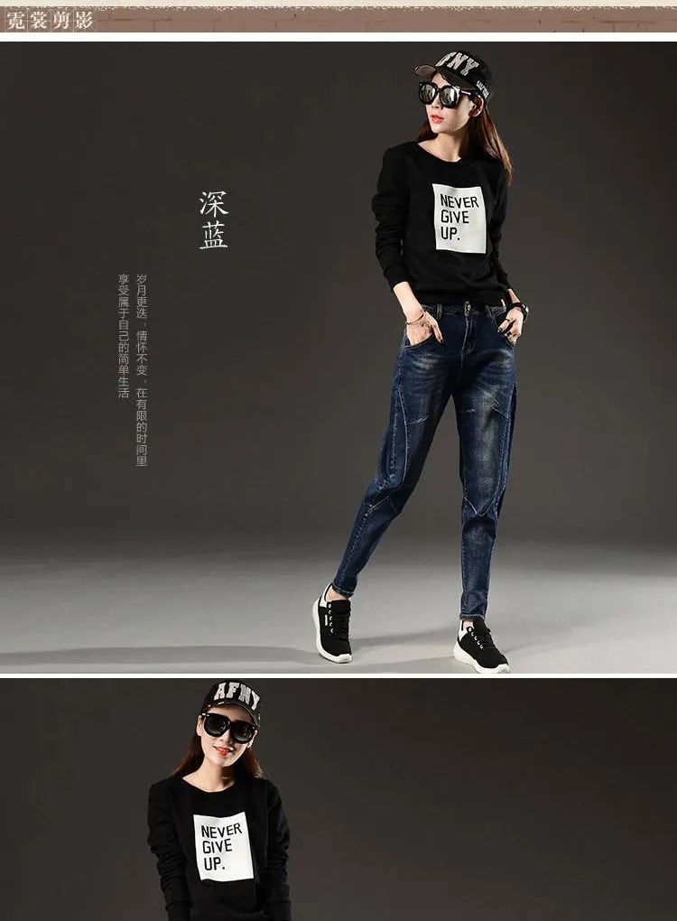 الصورة المصغرة: Woman Jeans Pants High Waist Dark Blue Jeans Women's Winter Trousers Loose Panta