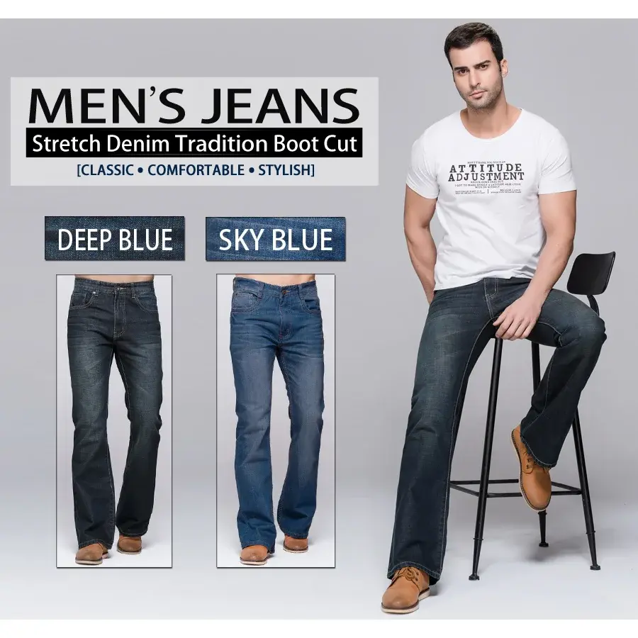 縮圖：Mens Boot Cut Leg Fit Jeans  Stretch Denim Flare Deep Blue  Fashion[ rs=7636/-]