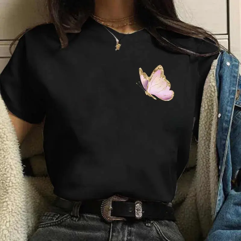 Miniature : Fashion Watercolor Dragonfly Print Women T-Shirt Summer Casual Short Sleeves Lad