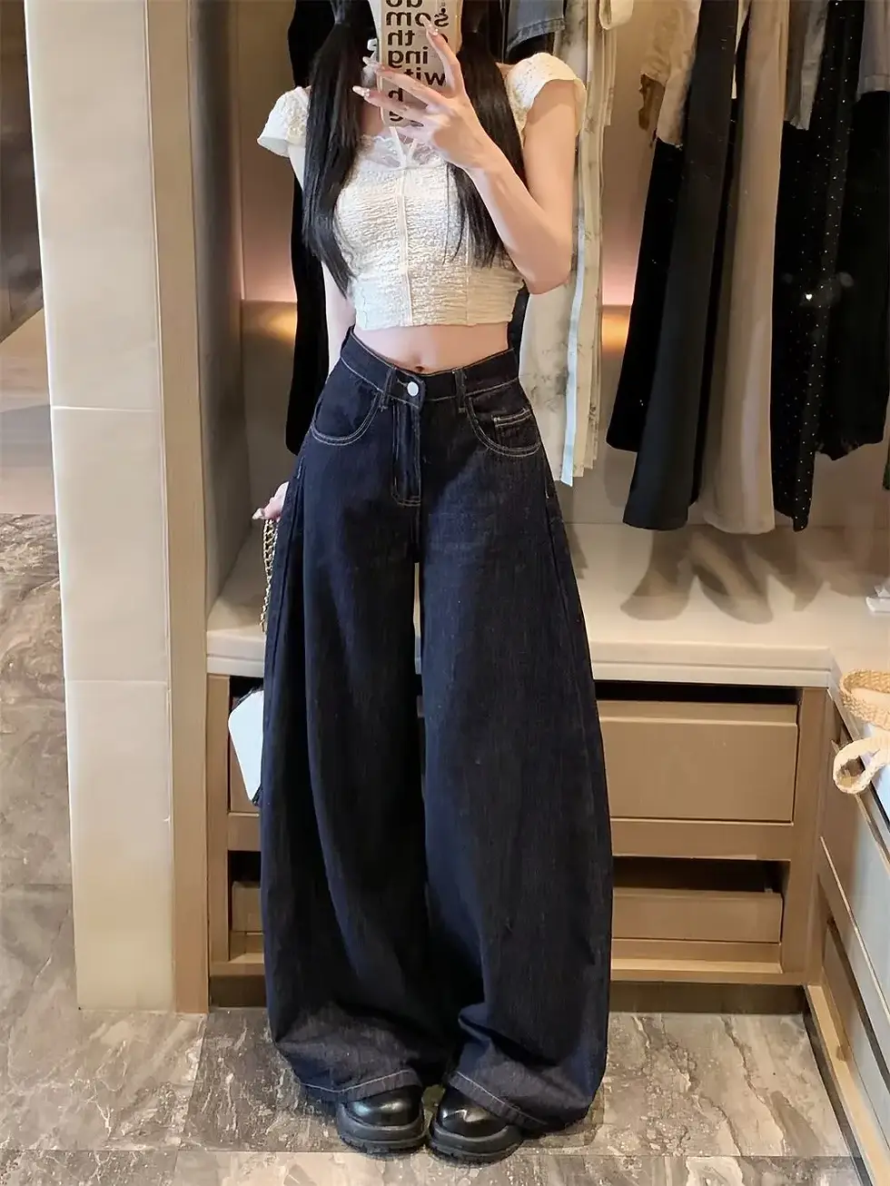 Thumbnail: Deep Blue Vintage Jeans Women's Straight-Leg Bell Bottom Pants Versatile High St