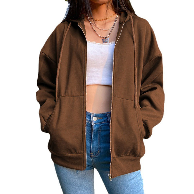 תמונה ממוזערת: Hoodies Women Sweatshirts long-sleeved Fleece Leisure Zipper Pure Color Hot Styl
