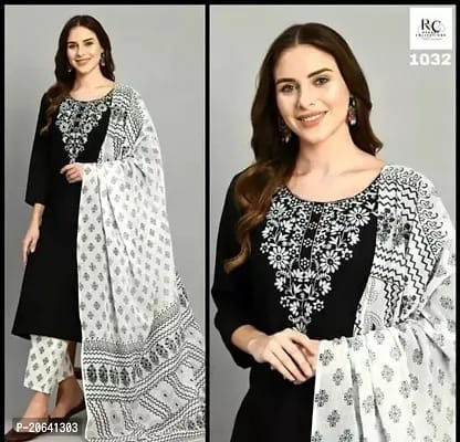 Miniaturbild: Stylish fancy Designer cotton kurta with Bottom wear and dupatta set