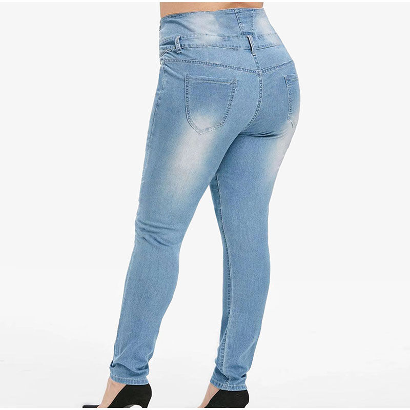 Thumbnail: Plus Size Button Up Slim Skinny Dark Blue Full Length Jeans 4XL 5XL Women High W