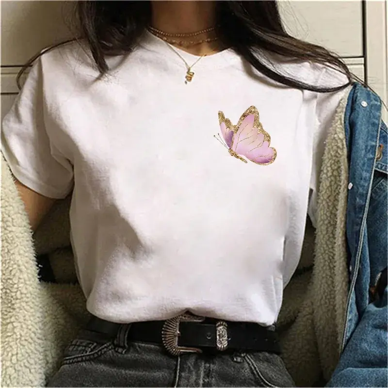 תמונה ממוזערת: Fashion Watercolor Dragonfly Print Women T-Shirt Summer Casual Short Sleeves Lad