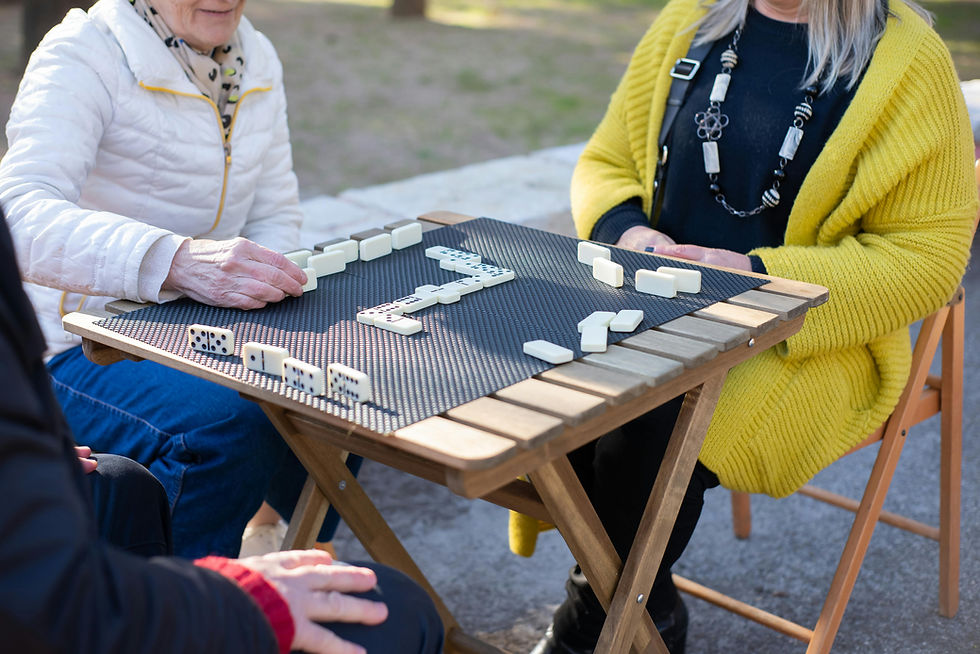 Older Adults playing Majong - combining fine motor work ad mental engagement for brain health