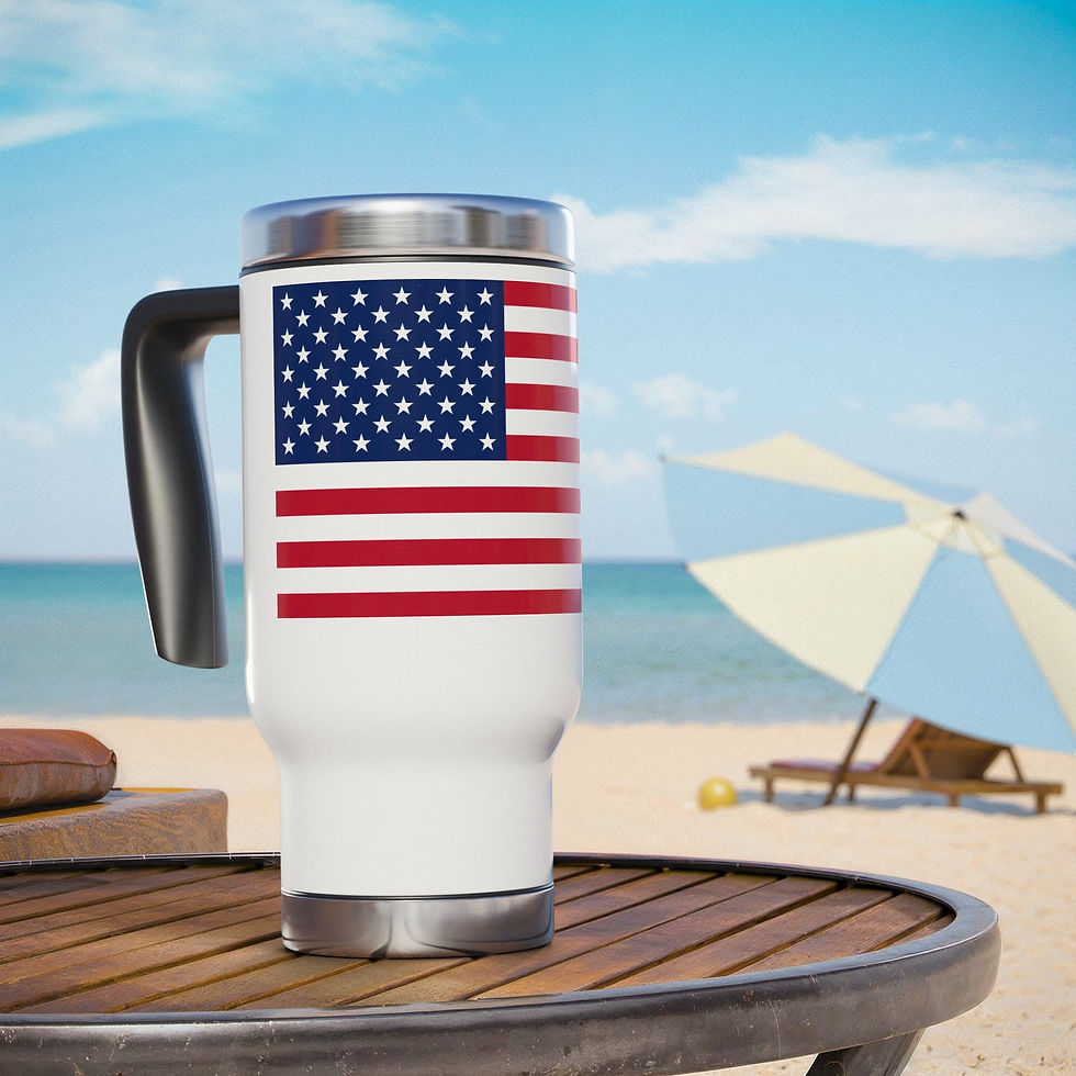 Thumbnail: American Flag, Patriotic Coffee Cup, Stainless Steel Mug with Handle, 14oz
