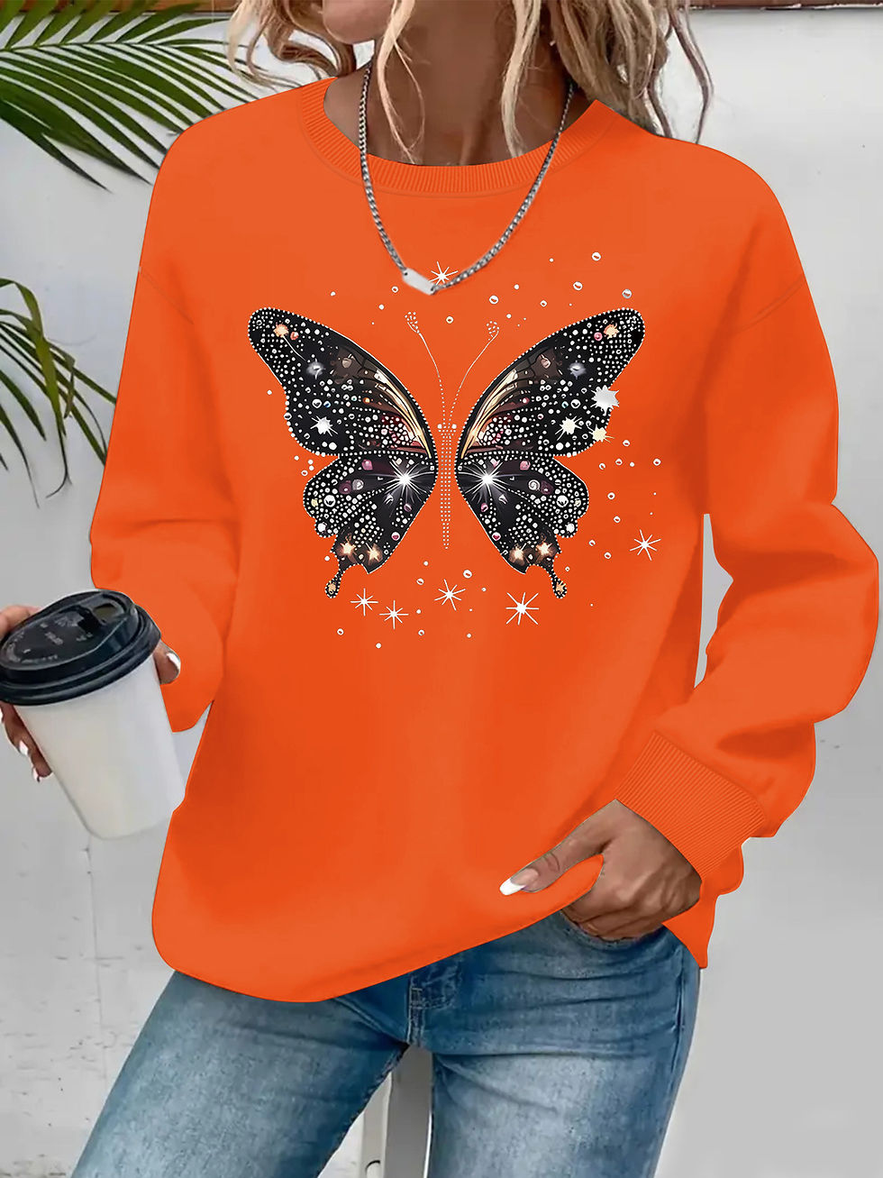 Thumbnail: Sweatshirt Sparkling Butterfly Star Pattern
