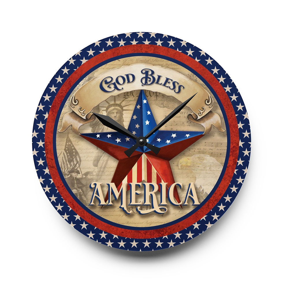 Thumbnail: Patriotic Acrylic Wall Clock - Americana Decor, 'God Bless America'