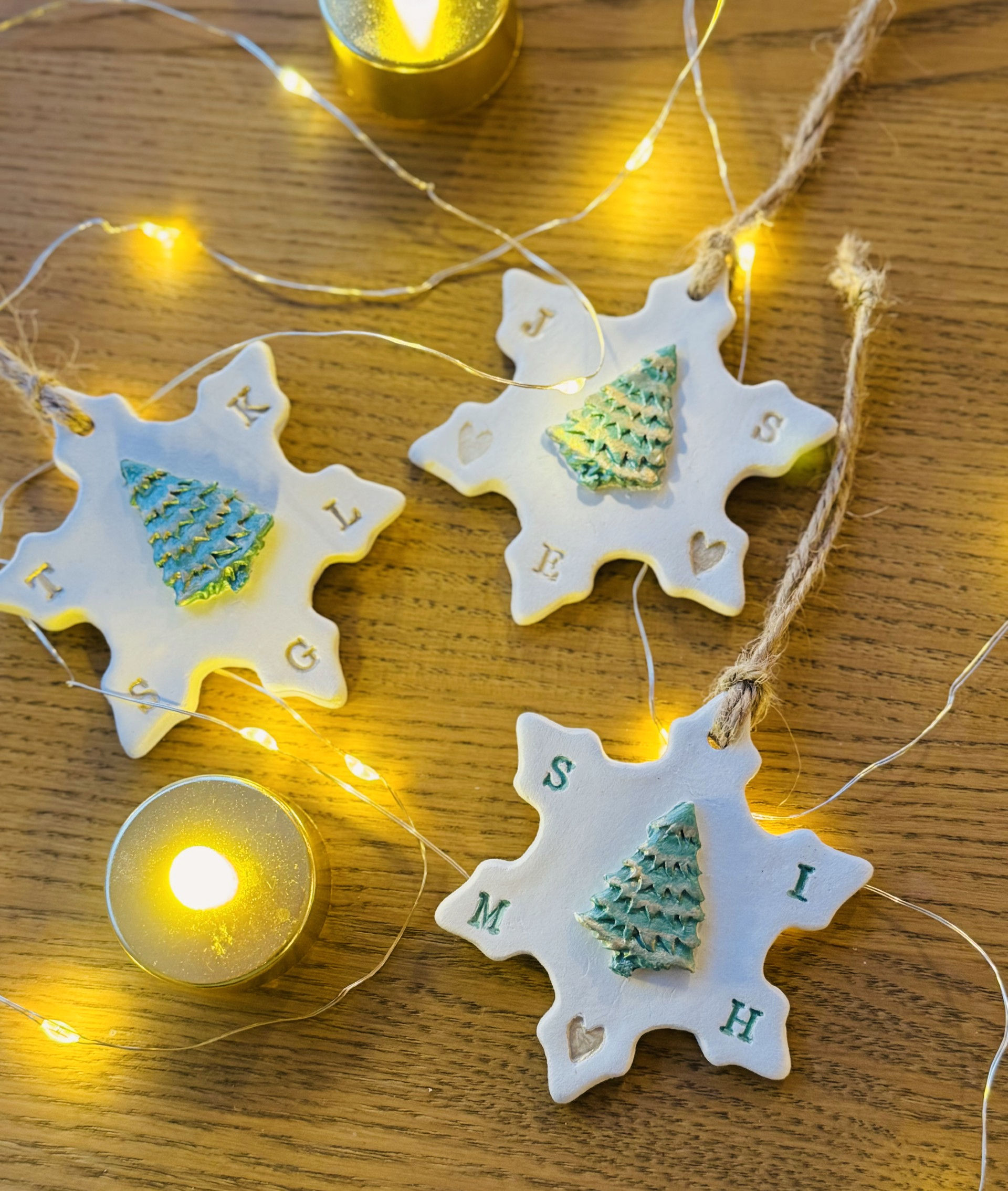 Personalised family initial snowflakes Christmas stocking hanging decoration