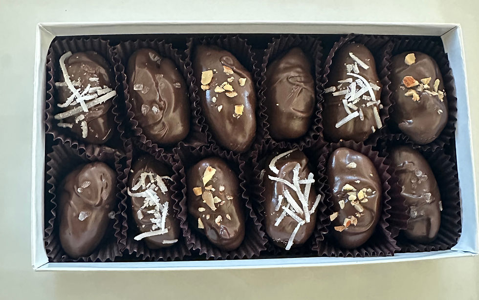 Dark Chocolate covered almond-filled Dates!