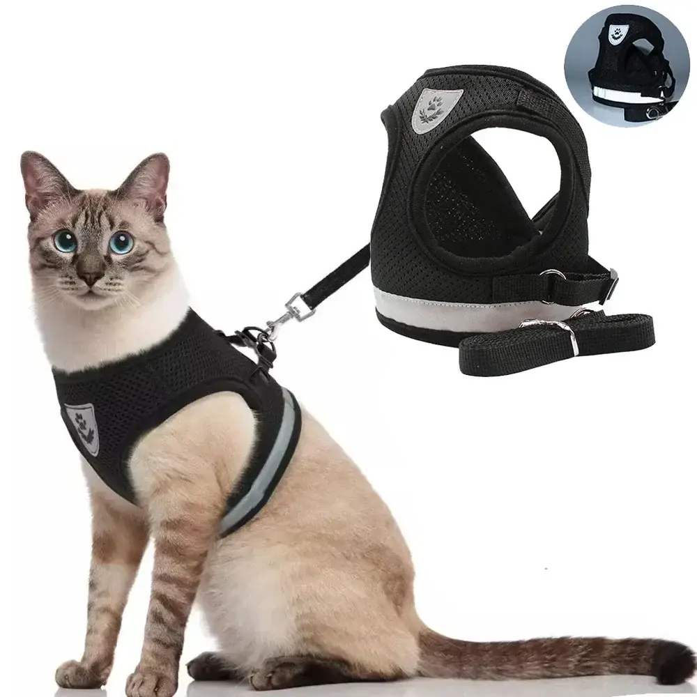 Cat Harness Lead Leash Set Adjustable Reflective Escape Proof Pet Mesh Vest Harn