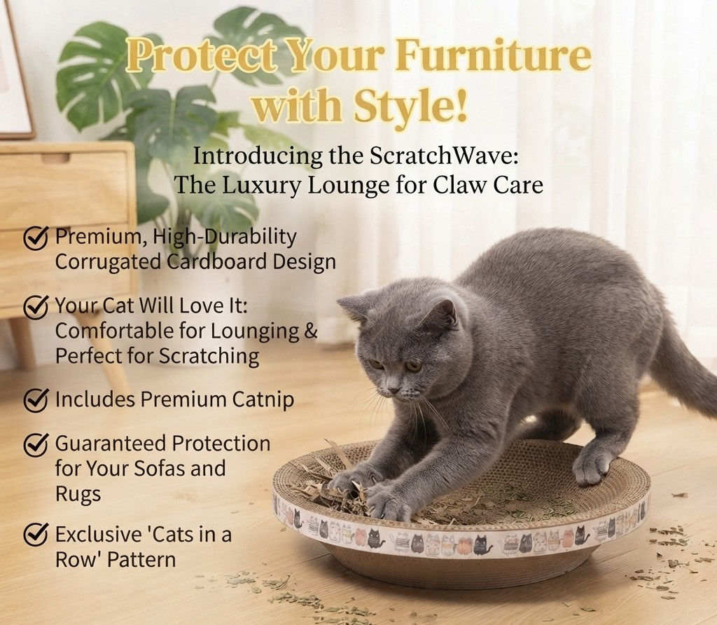 ScratchWave — Premium Corrugated Cat Scratcher & Lounge | With Catnip | Protec