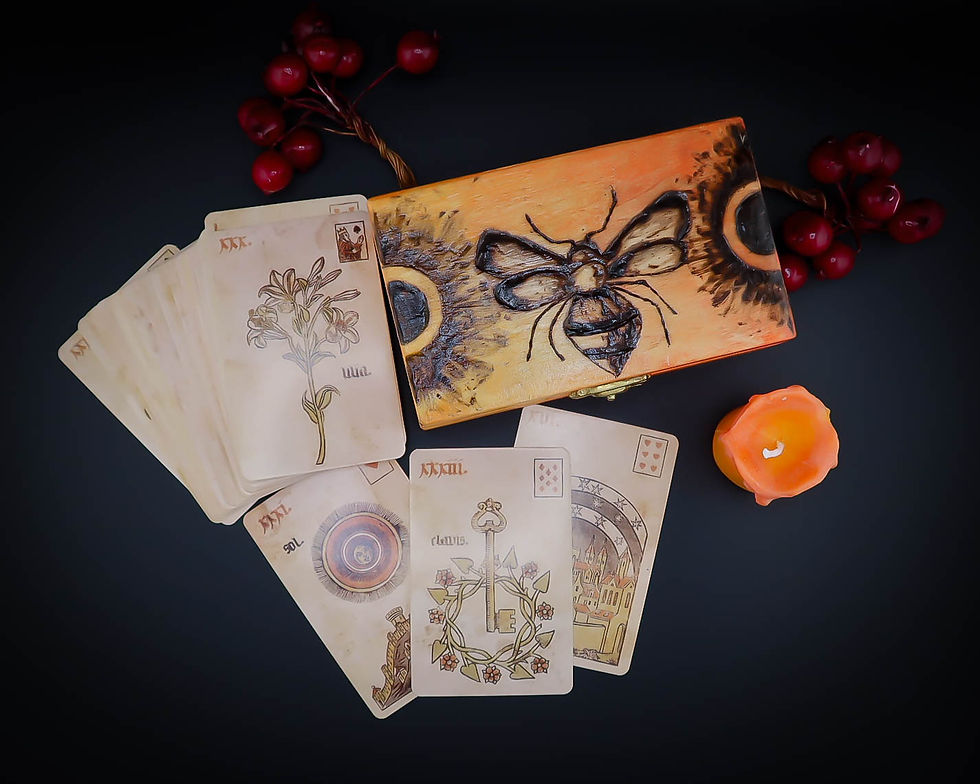 Thumbnail: Tarot Gift Pack Bundle - Lenormand Deck with Wooden handmade box and Soy Candle