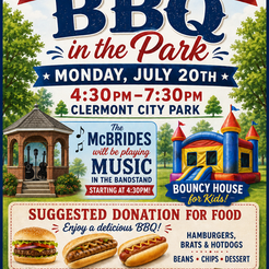 Clermont Community Club will host a BBQ in the Park Event on Monday, July 20th