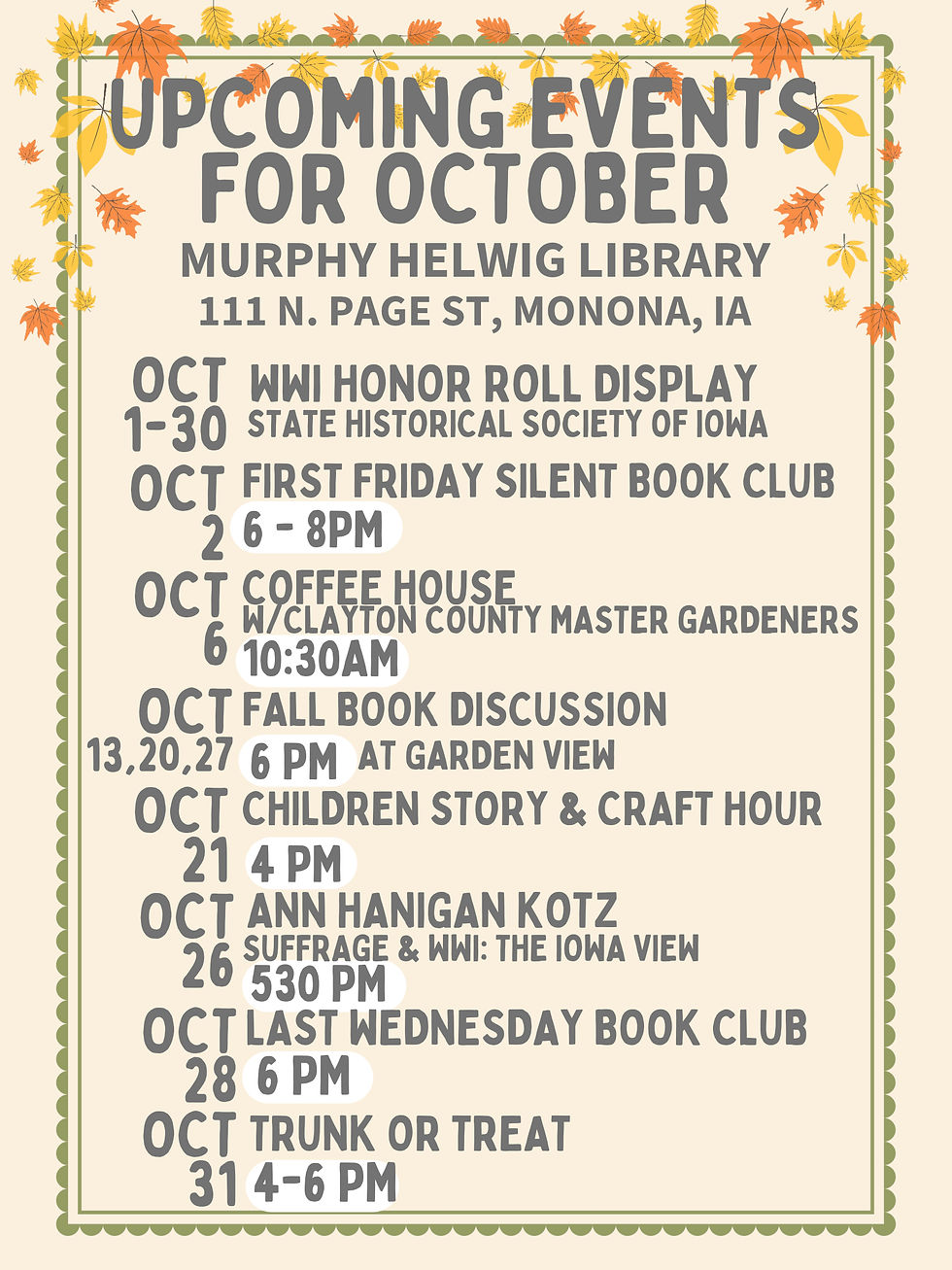 Murphy Helwig Libary in Monona to host a number of events in October