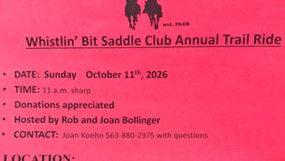 Whistlin' Bit Saddle Club Annual Trail Ride is set for Sunday, October 11th
