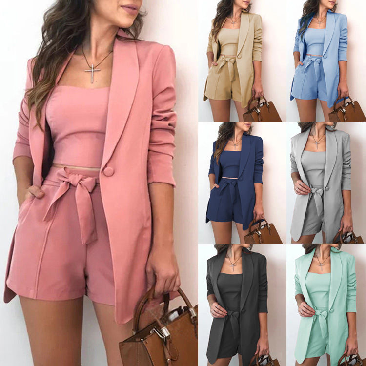Thumbnail: Formal 3-Piece Women's Set High Waist Tank Top Shorts Blazer