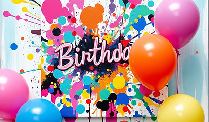 paint splatter canvass painting, birthday party and balloons.jpg