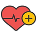 Icône de cœur rouge avec ligne de pouls et un signe plus. Santé.