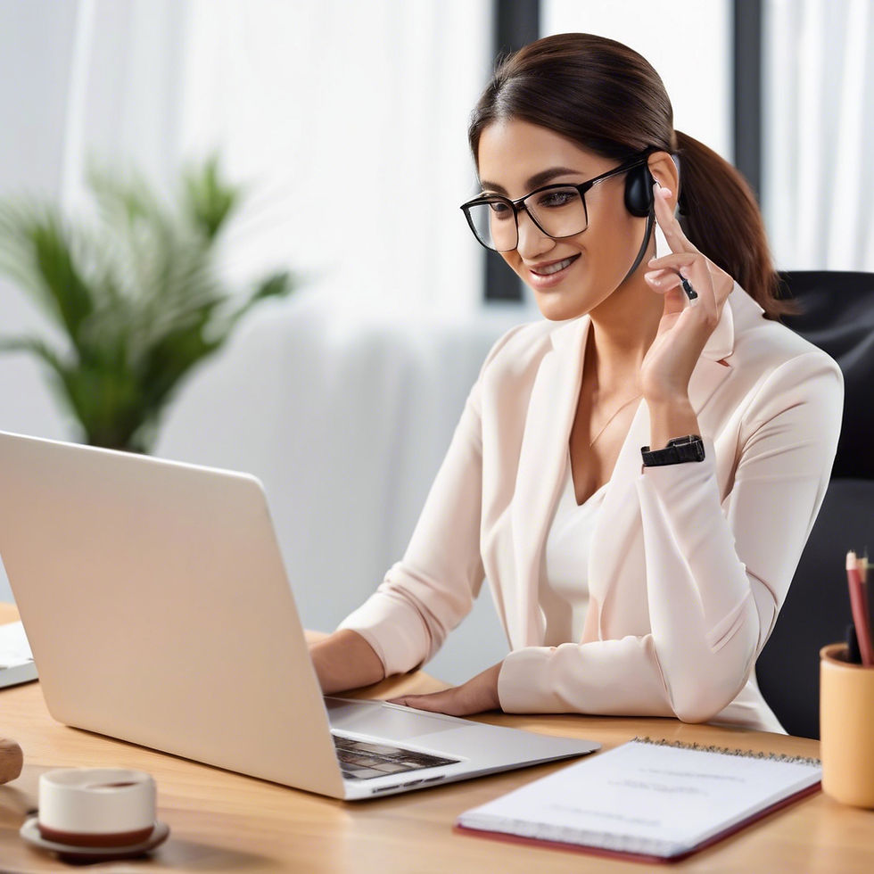 virtual assistant company representative with laptop on desk