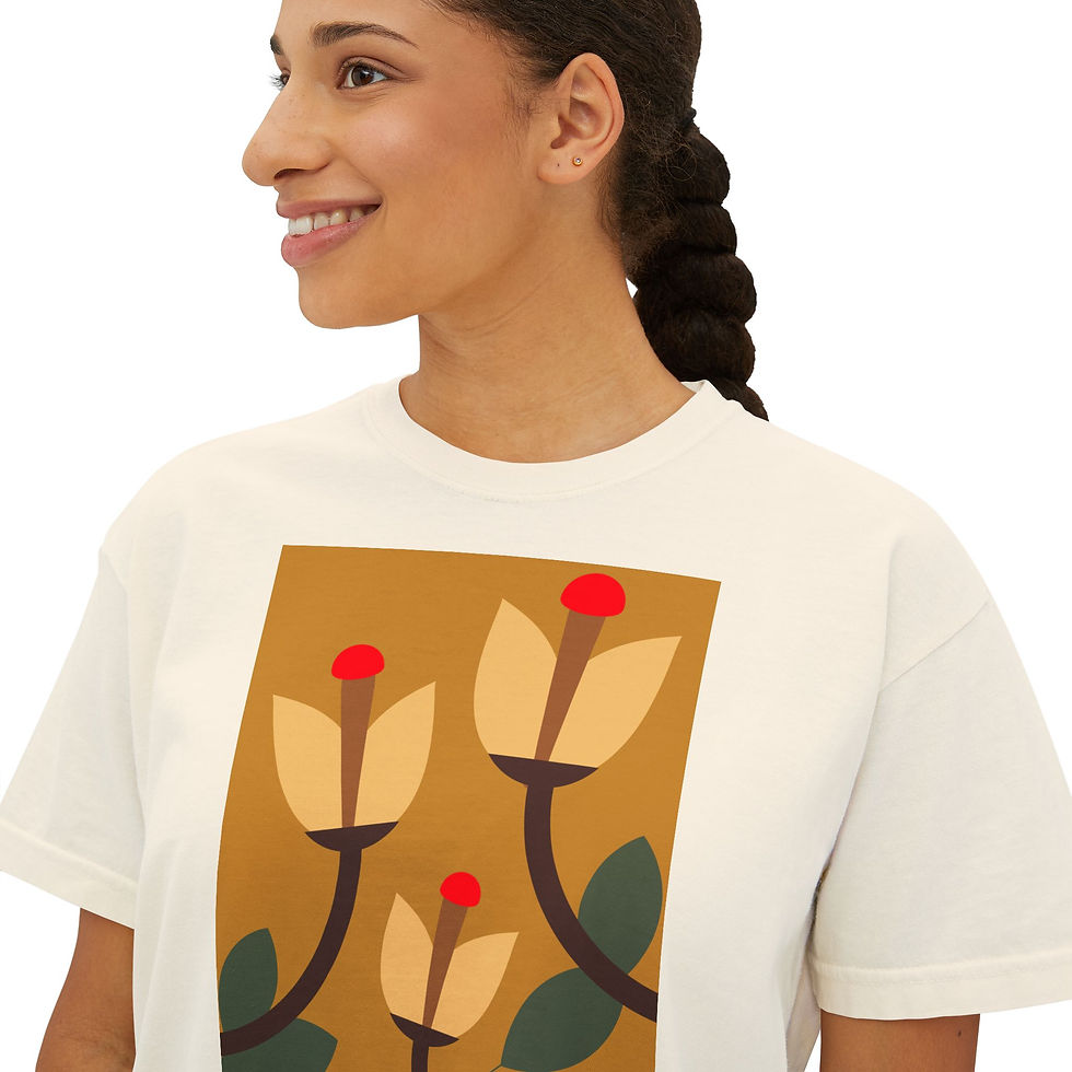 Thumbnail: No. 108 Modern Floral Botanical Arrangement Women's Boxy Tee — Retro Flower Top