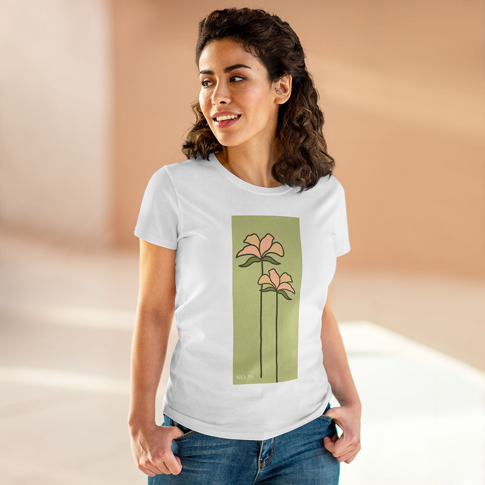 Thumbnail: No. 95 Floral Botanical Minimalist Tee — Artsy Abstract Modern Pink Blooms Shirt