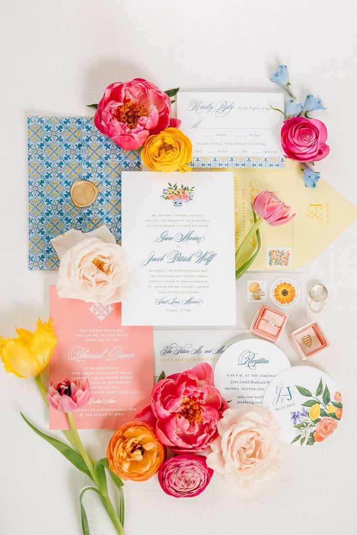 colorful wedding decor, wedding invitations, wedding decor