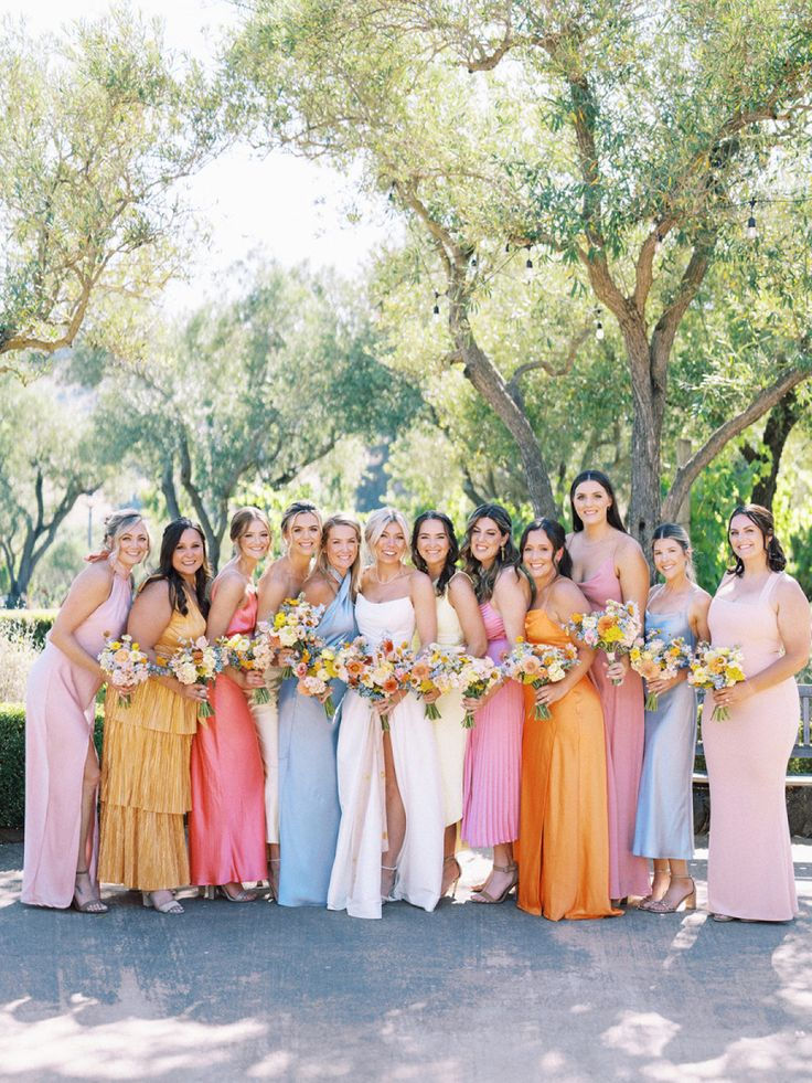 colorful bridesmaid dresses, colorful wedding, bridesmaid dresses
